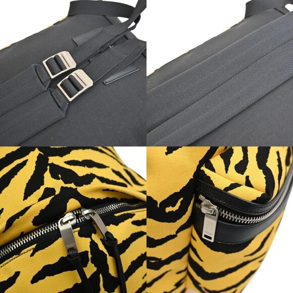 Saint Laurent Logo Zebra Backpack Bag Canvas Leather Yellow Black 85RL233 - Picture 8 of 16